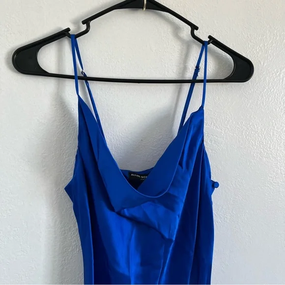 ALLEN SCHWARTZ Celia 100% Silk Blue Cowl Neck Midi Dress - Picture 3 of 8